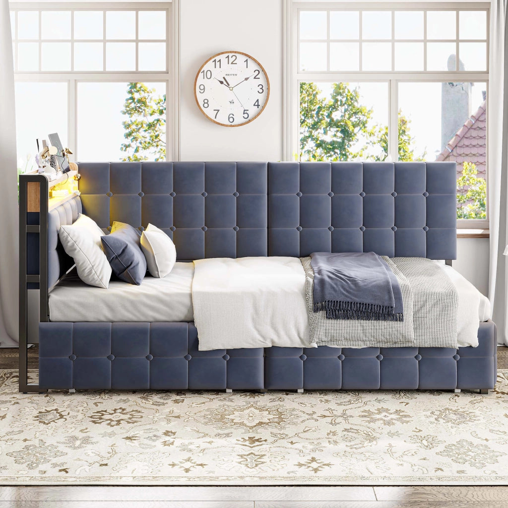 Letto sofa imbottito tessuto 90x200 cm