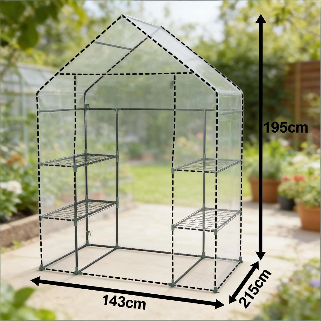 Serra a tunnel con porta a zip in PVC e tubi in acciaio verniciato per orto e coltivazione verde 143 × 215 × 195 cm