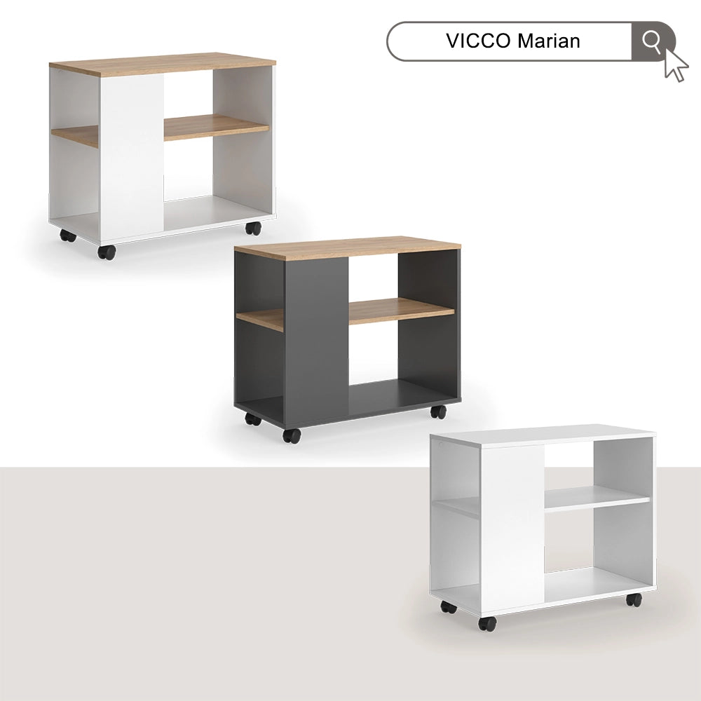 Vicco Tavolino Quercia dorata/bianco 70 x 36.6 cm con rotelle