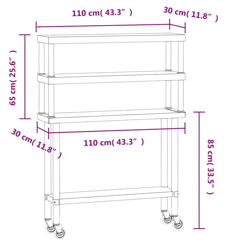 Tavolo Lavoro Cucina con Ripiano 110x30x150 cm Acciaio Inox CFW5496217