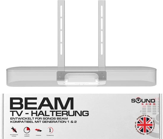 Fermo TV compatibile con Sonos Beam Generazione 1 e 2, bianco, completo kit hardware incluso, Soundbar Beam
