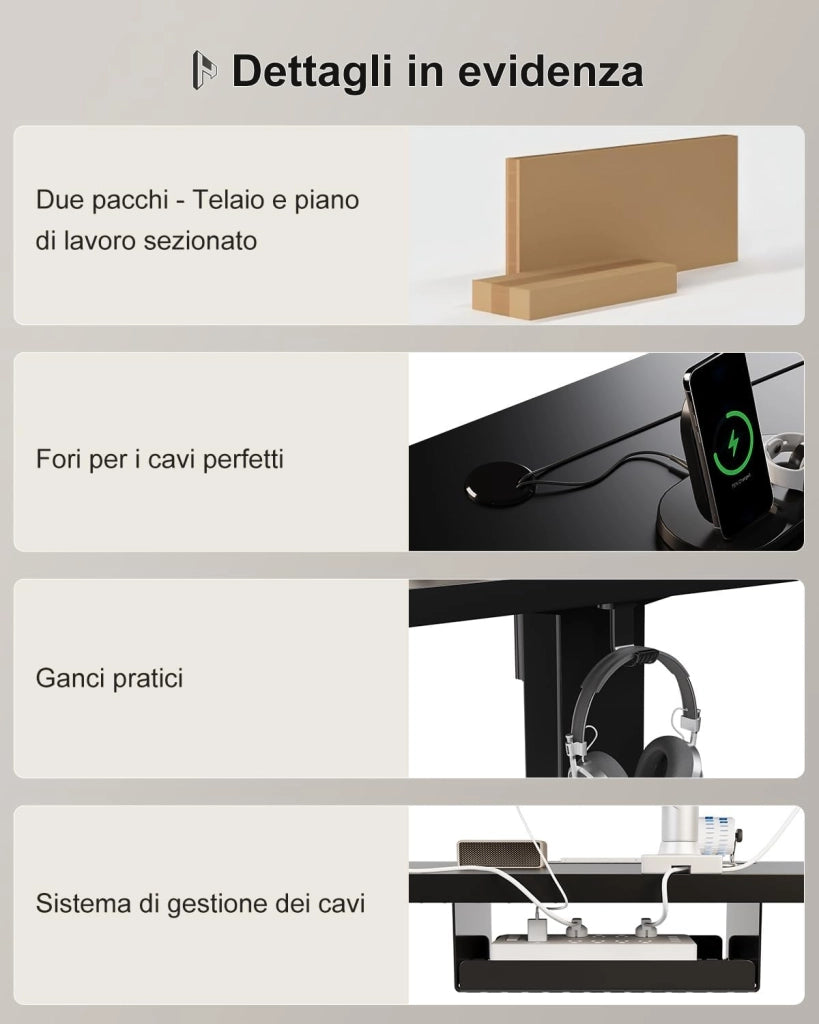 200x80 CM scrivania regolabile in altezza, scrivania da ufficio con quattro sezioni, scrivania per computer con funzione di memoria.