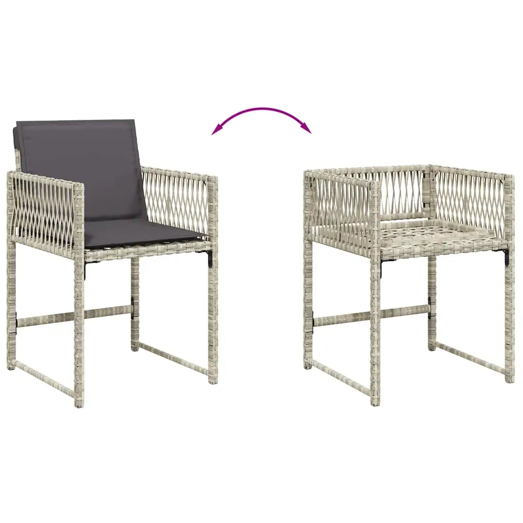 Set Pranzo da Giardino 9pz con Cuscini Grigio Chiaro Polyrattan