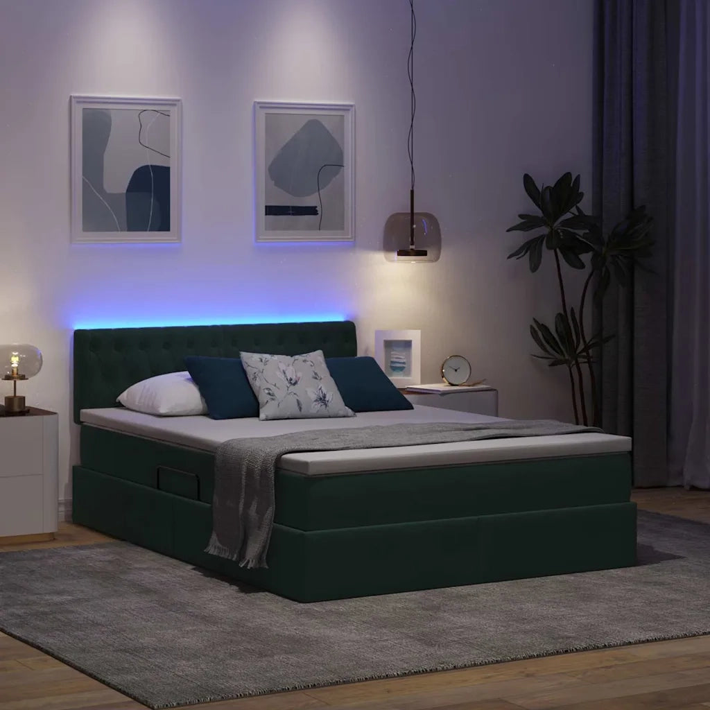 Letto con contenitore LED e materasso Verde Scuro 140 x 200 cm