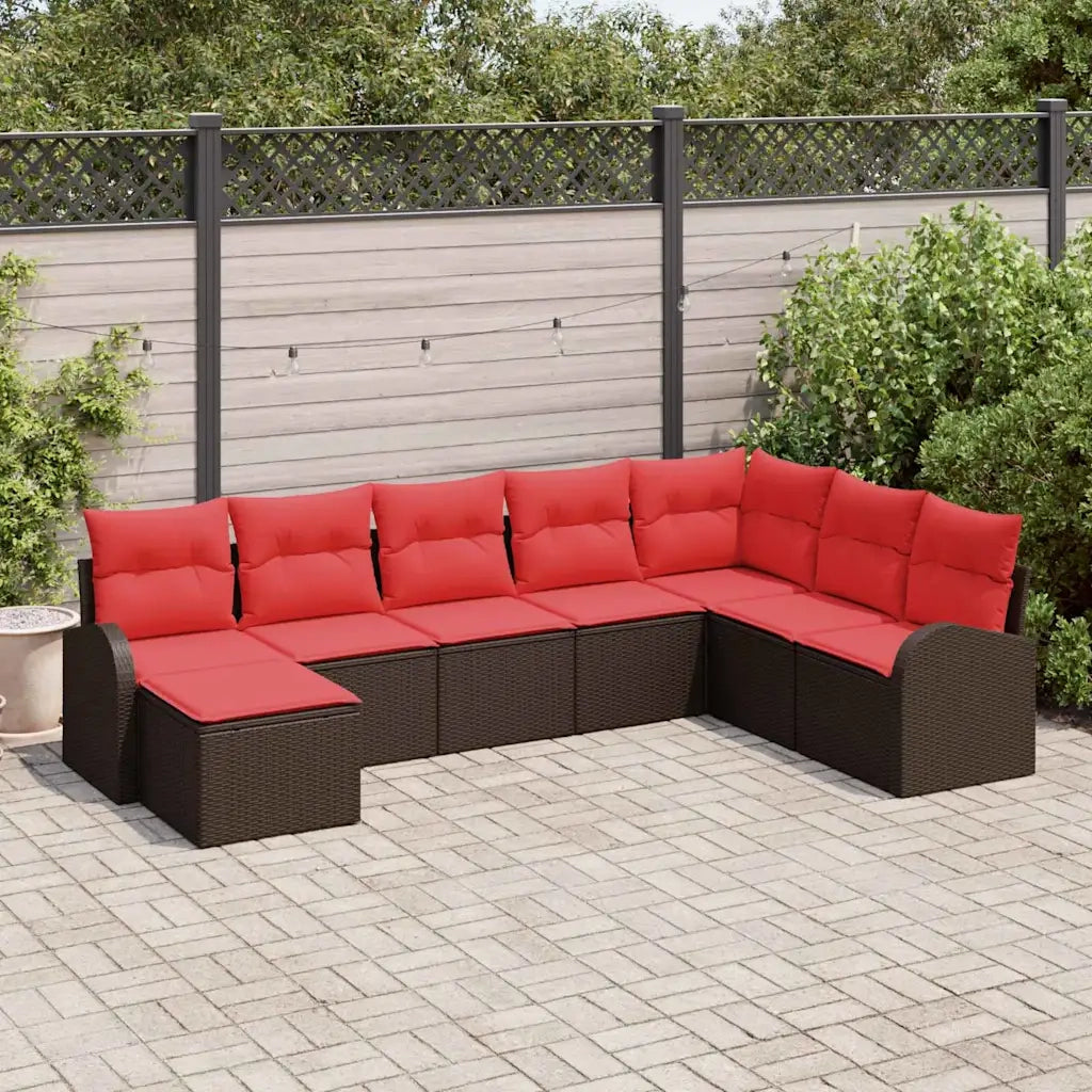 Set Divano da Giardino 8 pcs Marrone Poly Rattan