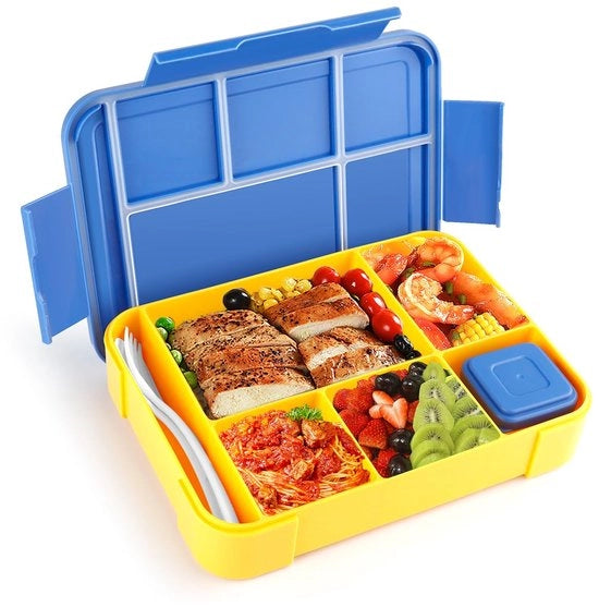 Lunchbox con cassette e utensili, Bento Box, 1330 ml, ideale per pranzi variati, box pranzo, cassette impermeabili, box snack, cassetta per pane per, resistente a microonde e lavastoviglie, blu, rosa