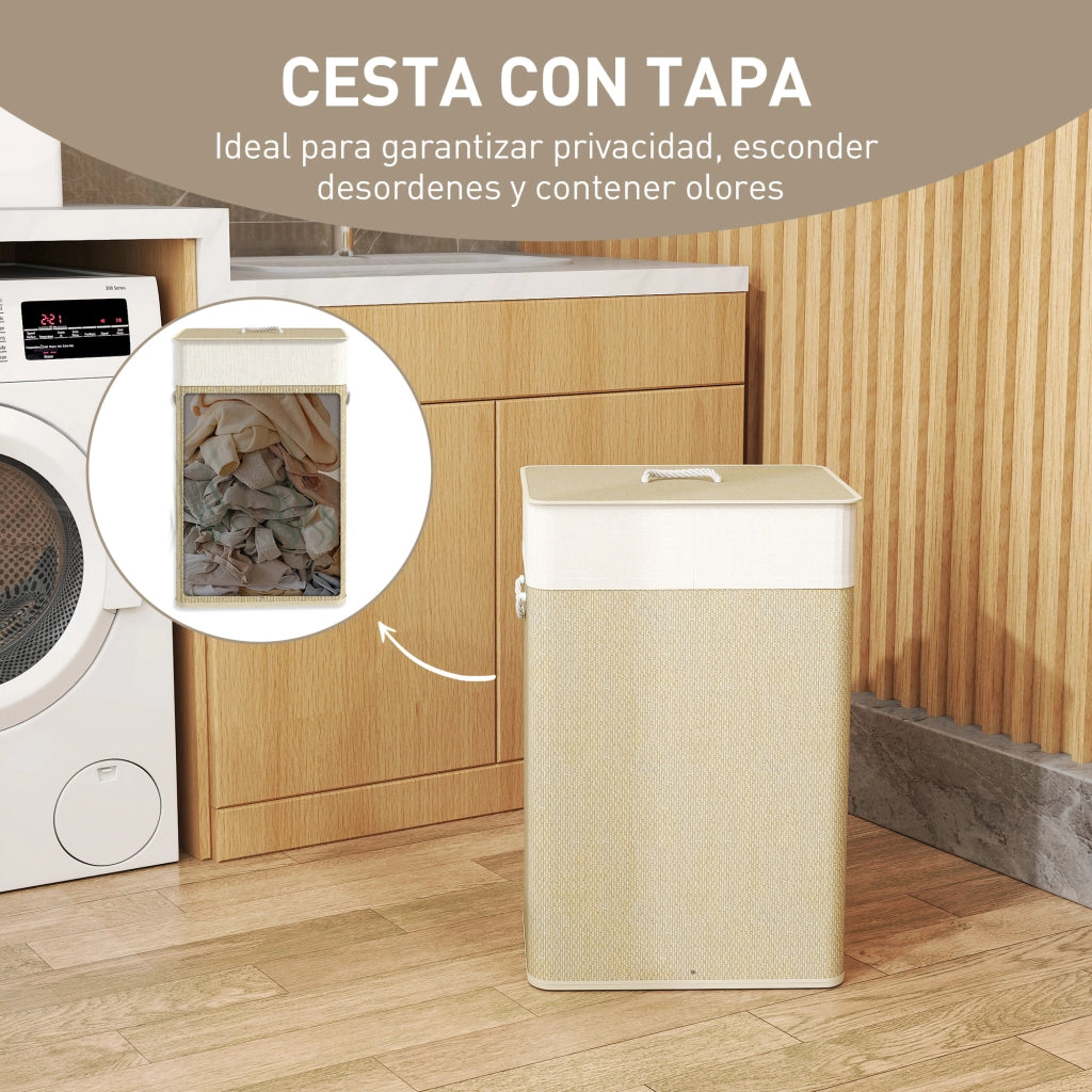 Cesto Ropa Sucia con Tapa 72L ¨C Zephmum ¨C Naturale 40x30x60 cm
