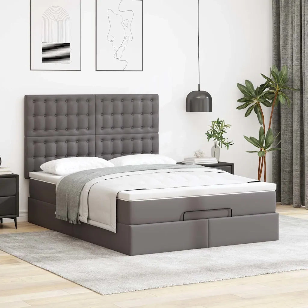 Struttura Letto Pouf con Materasso Grigio 140x190 cm Similpelle 3313004