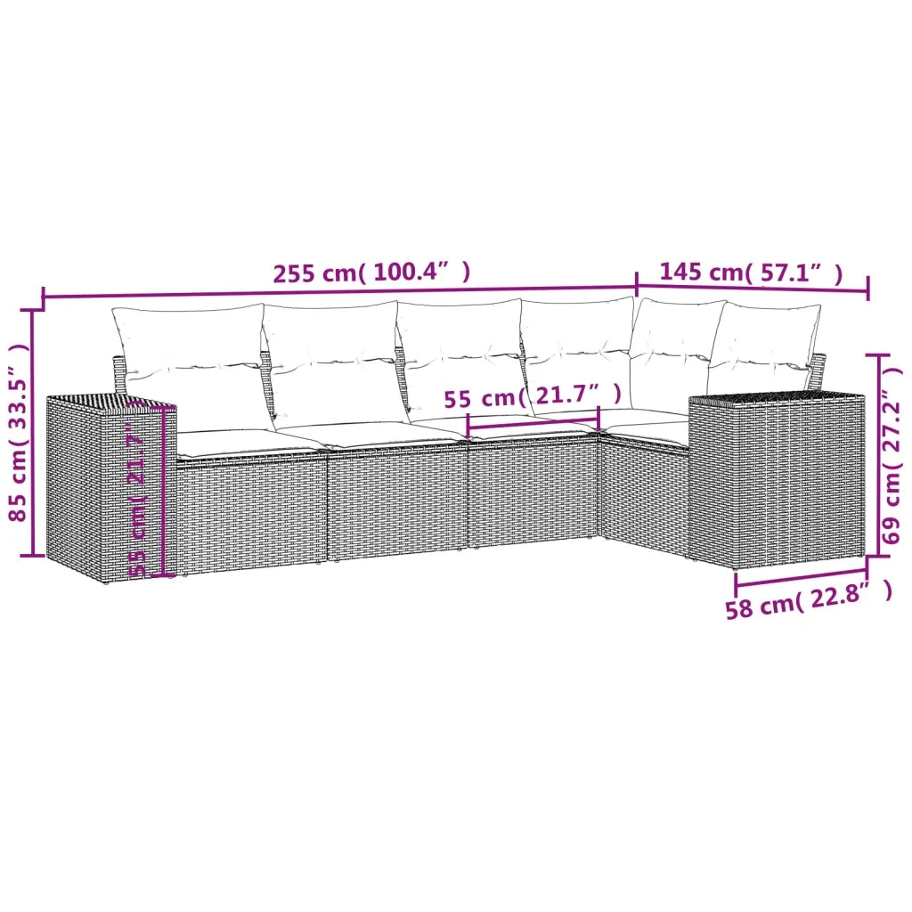 Set Divani da Giardino 5 pz con Cuscini in Polyrattan Nero 3222525
