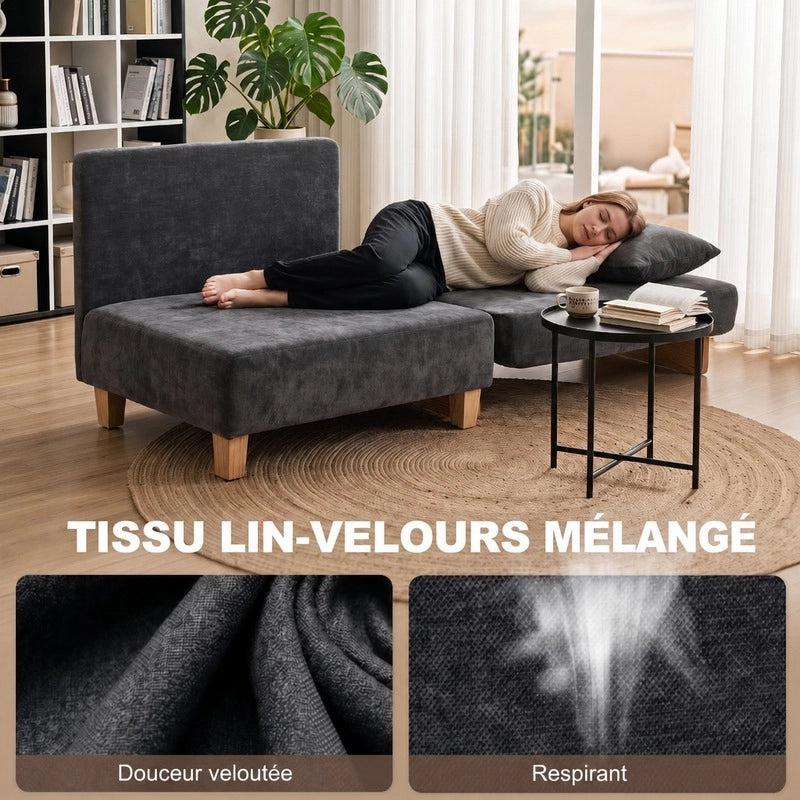 Poltrona letto 2 in 1 pieghevole con tasche laterali e due cuscini sfoderabili in poliestere grigio scuro