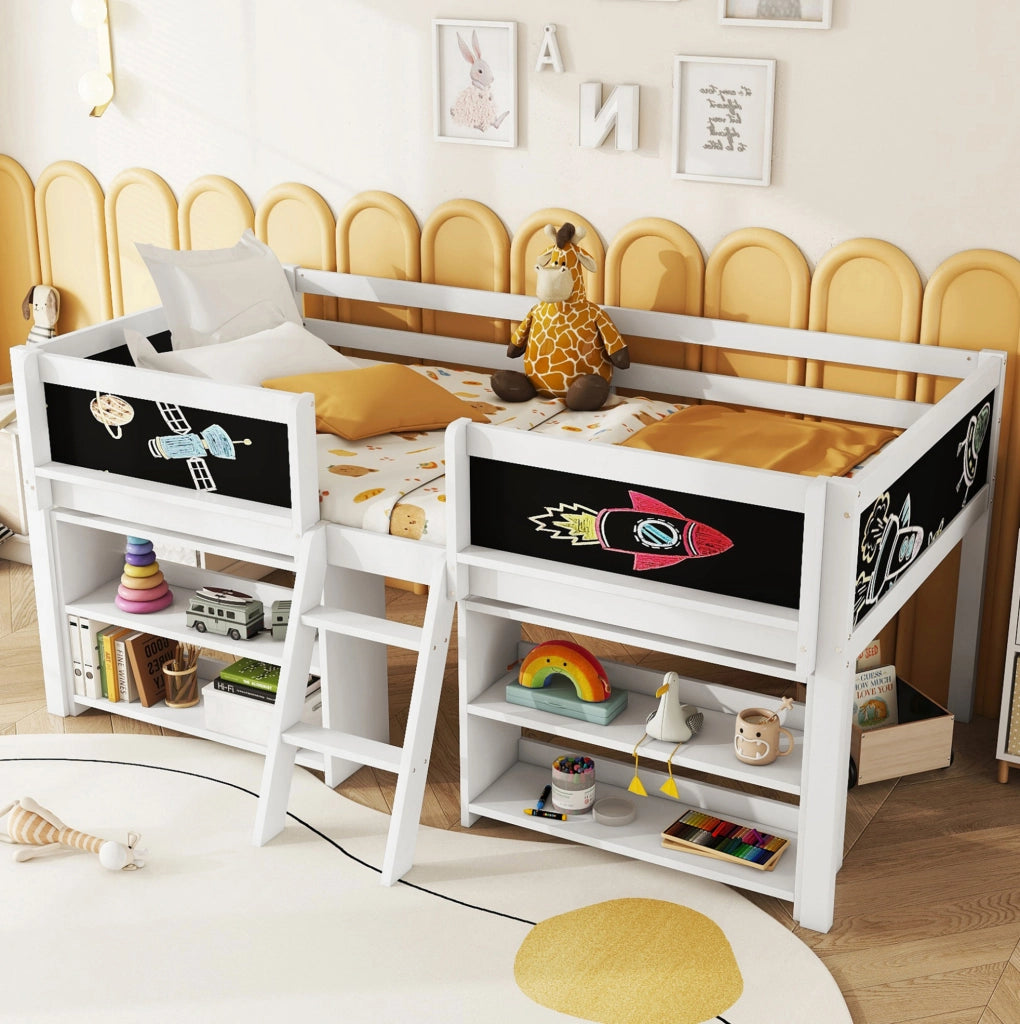 Letto semialto per bambini 90x200 cm con lavagna bianco