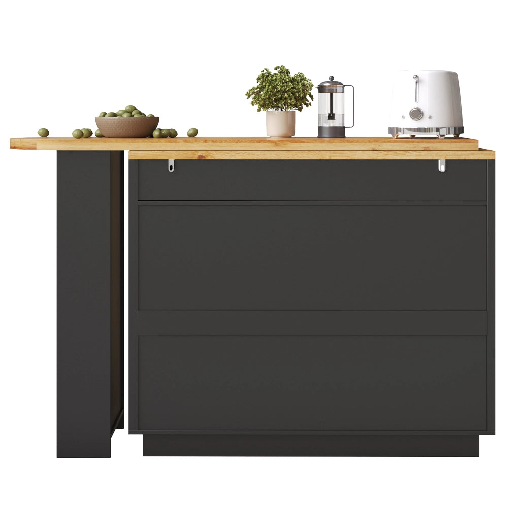 Tavolo da pranzo con 6 cassetti e ripiano; girevole; per cucina; in MDF; nero