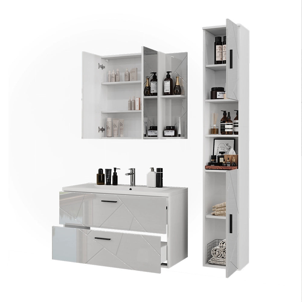 Vicco Set di mobili da bagno Bianco/bianco lucido 4 parti