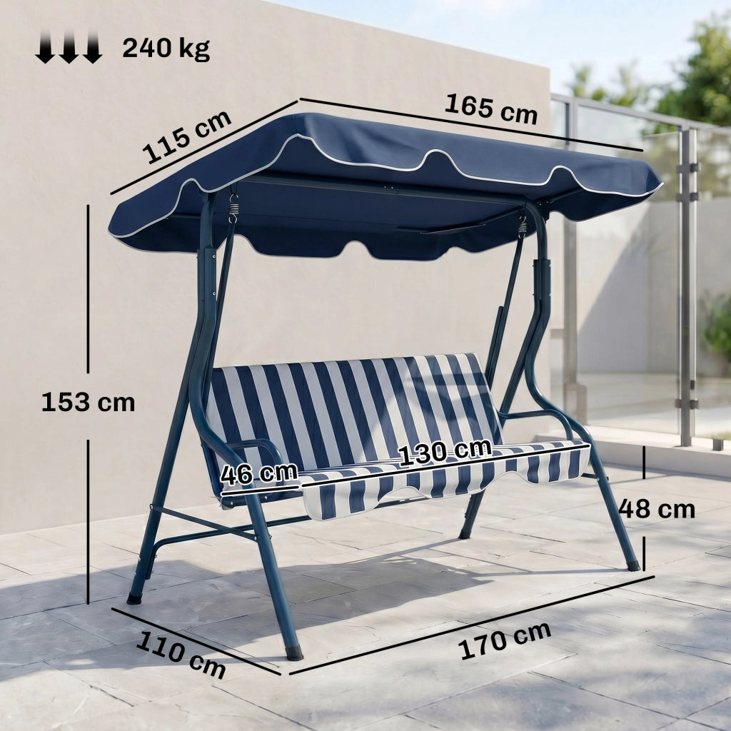 Dondolo da Esterno con Tettoia Regolabile ¨C zephmum ¨C Grigio 170x110x153 cm