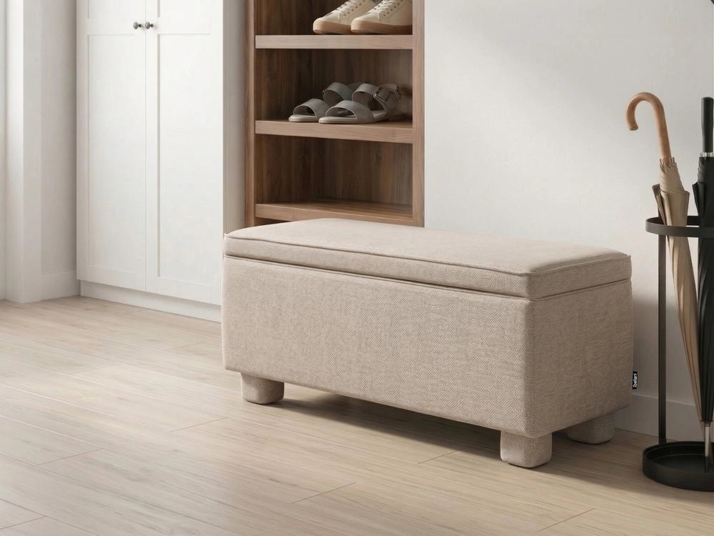 Panca da ingresso con contenitore gambe in legno di pioppo in tessuto facile da pulire beige piano ribaltabile stile moderno