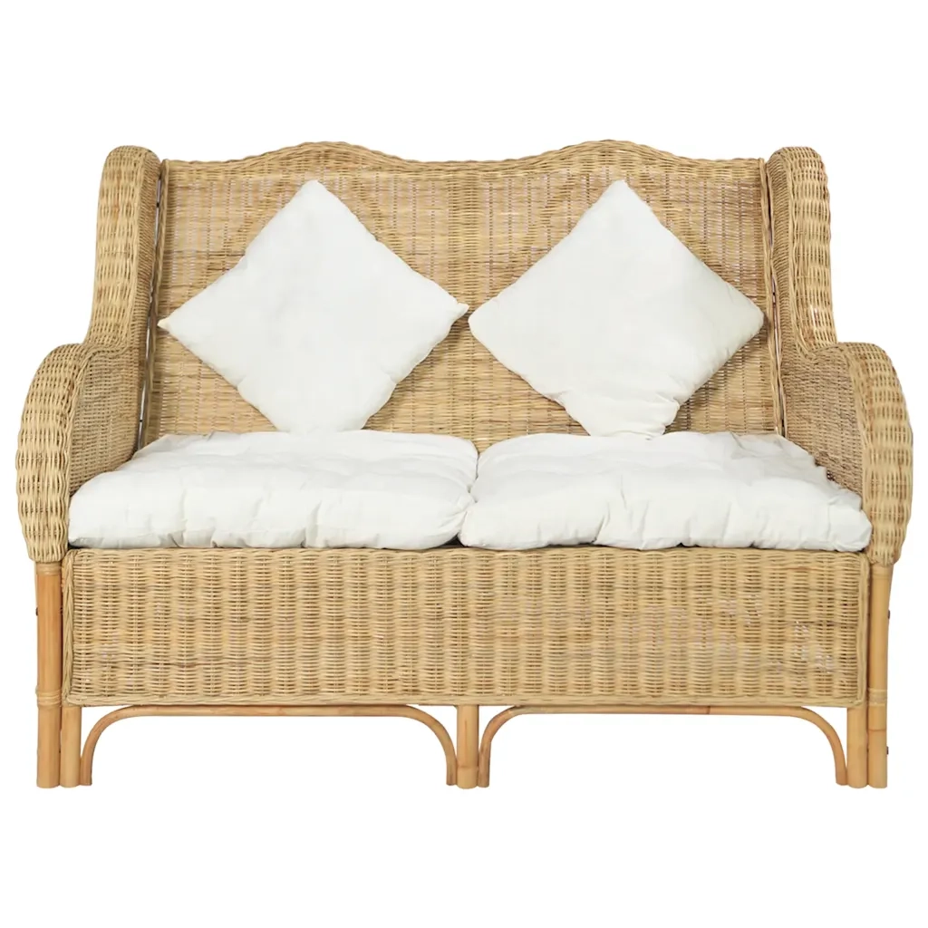 Divano a 2 Posti in Rattan Naturale e Lino 325466