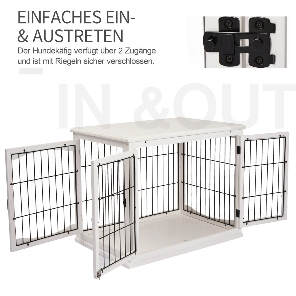 Scaffale per cani con due porte e chiusure in MDF bianco per interni 81 × 58,5 × 66 cm