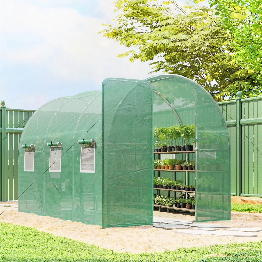 Serra da giardino 3x2x2 m ¨C Minimal ¨C con 6 finestre a rete e porta bloccabile