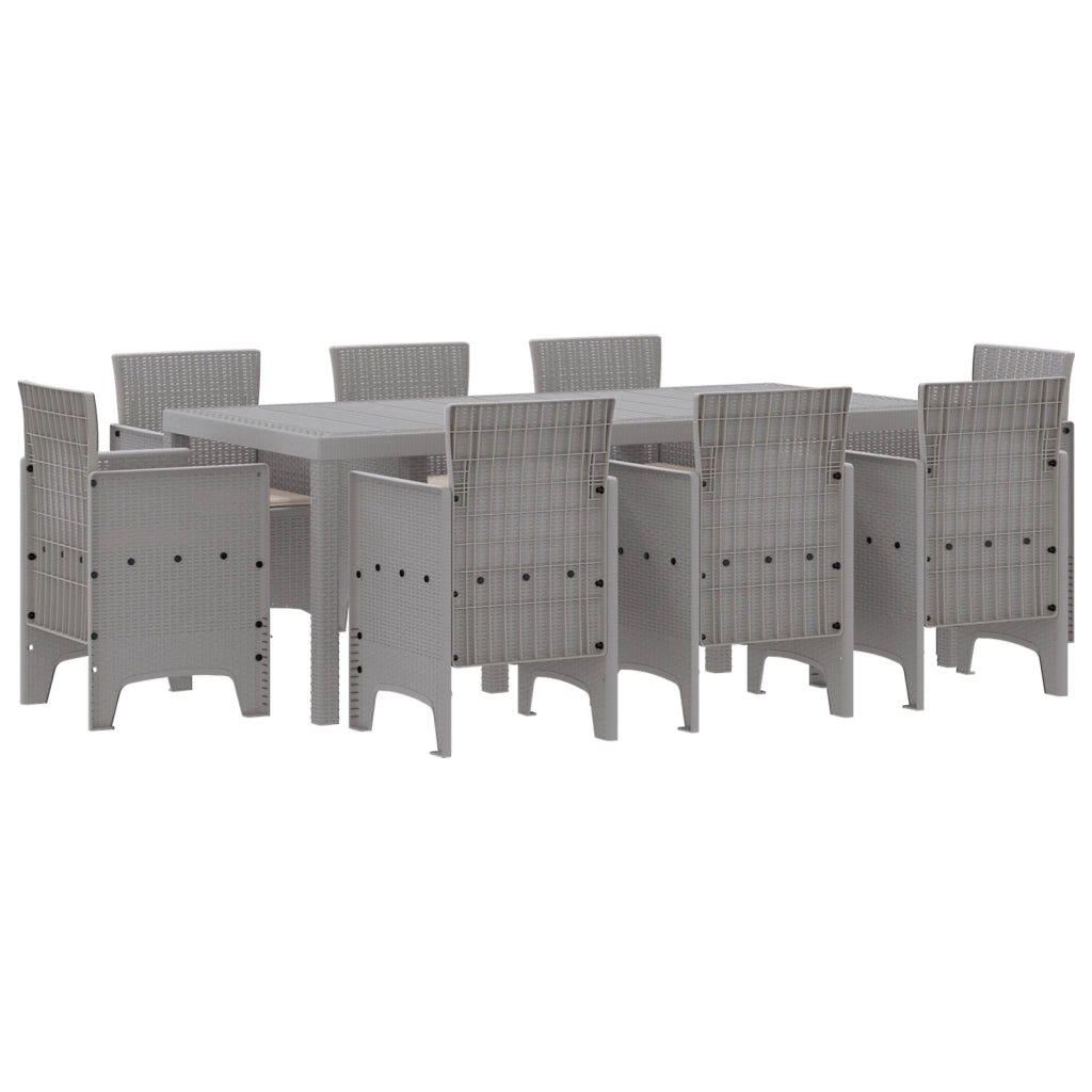 Set da Pranzo da Giardino 9 Pezzi con Cuscini Grigio Chiaro in Rattan Sintetico