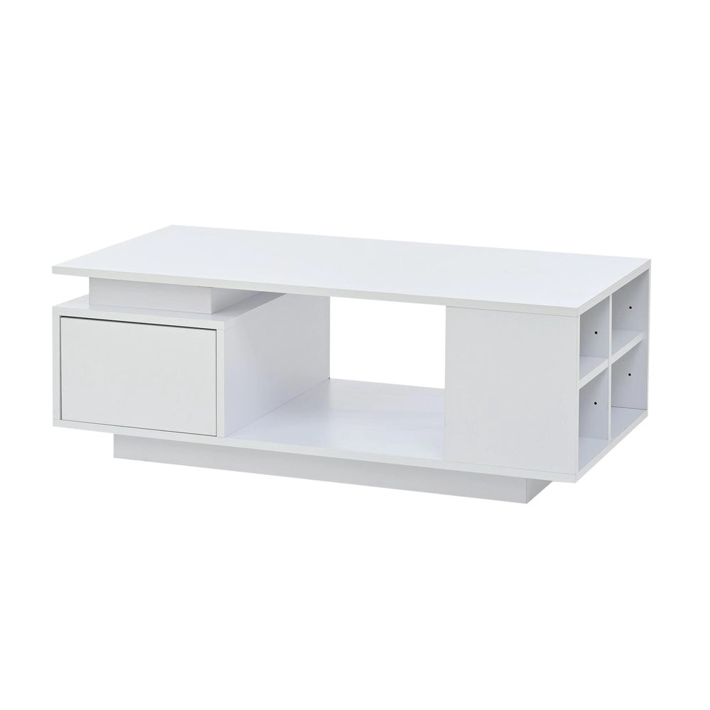 Tavolino da Caff¨¨ con Cassetto e LED ¨C MINIMAL ¨C Bianco Lucido, 100x50x36