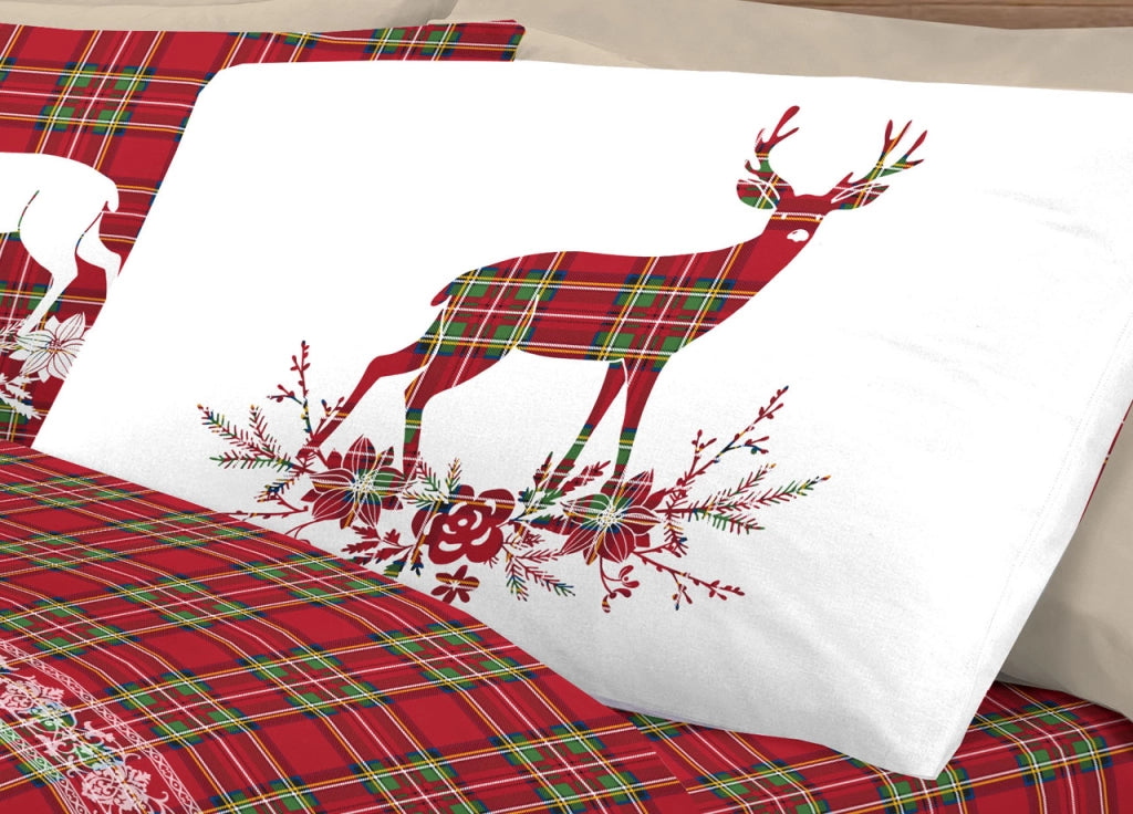 Copripiumino Sacco Piumone Pensieri Delicati 100% Cotone Dis. Cervo Tartan - Singolo - Rosso