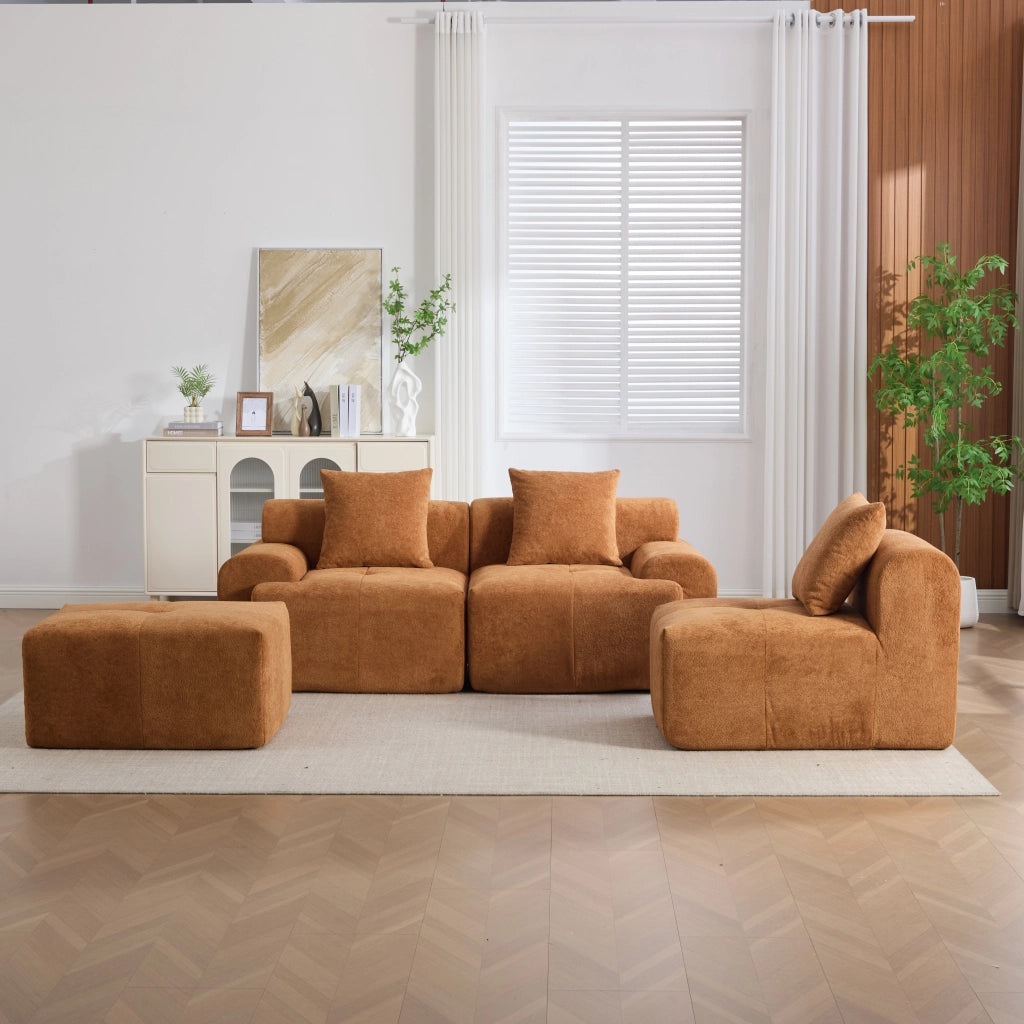 Divano angolare modulare in tessuto con schiuma memory, seduta confortevole, senza montaggio, arancione 268 × 102 × 78 cm