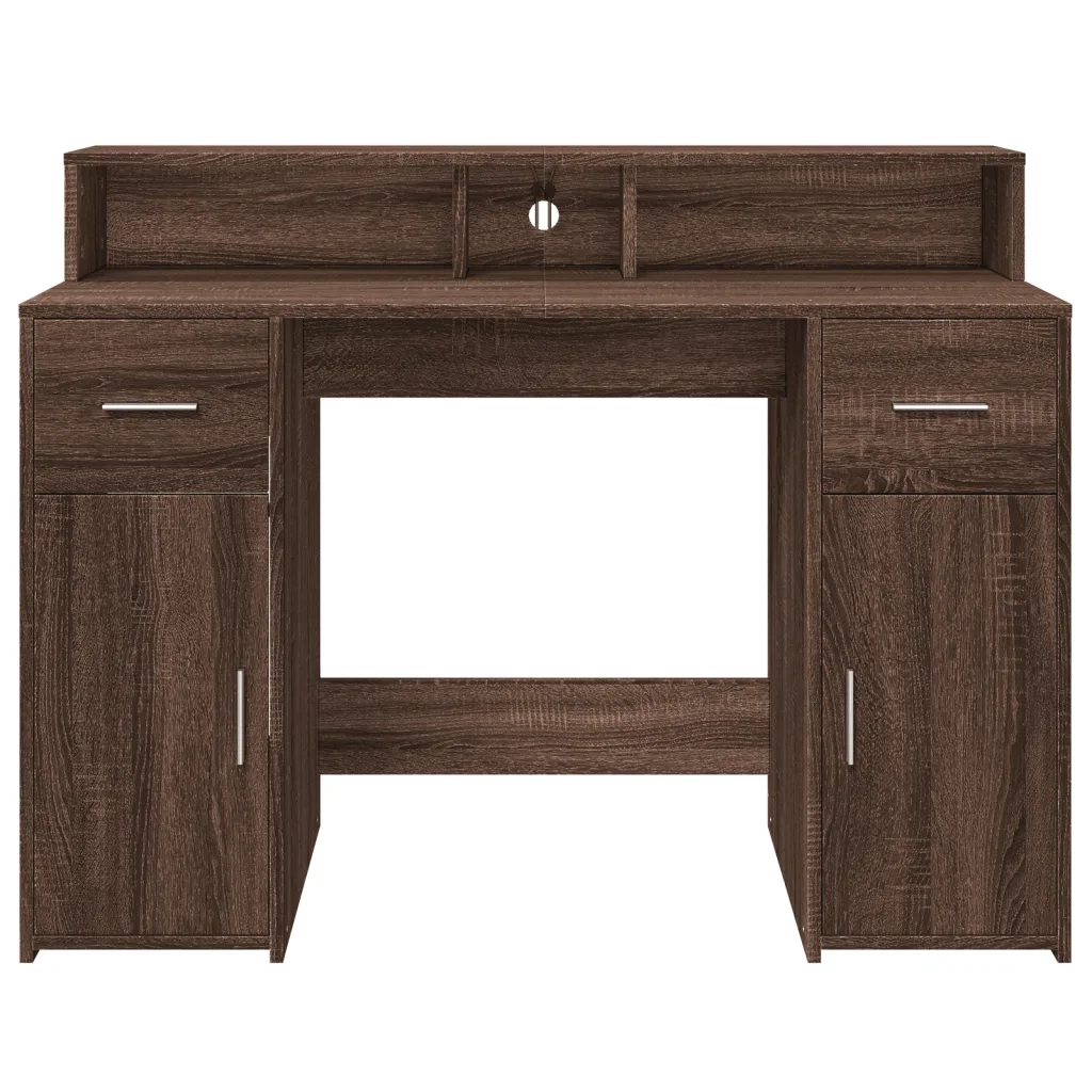 Scrivania con Luci LED Marrone Rovere 120x55x91 cm Multistrato