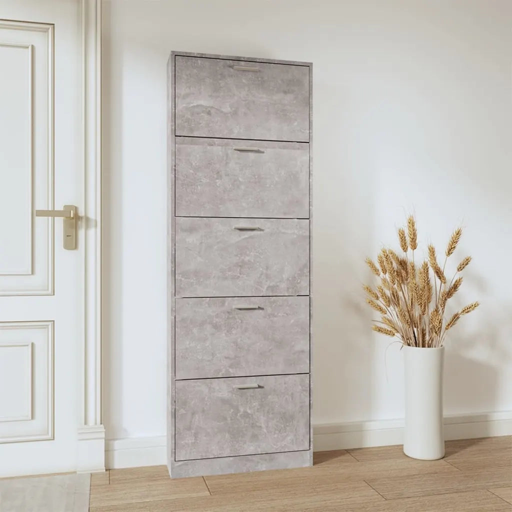 Scarpiera-Scaffale per scarpe Grigio Cemento 59x17x169 cm in Legno Multistrato