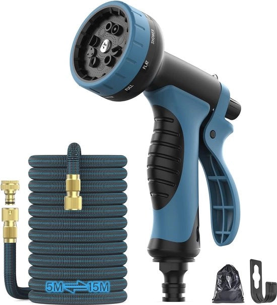 Estensibile Tubo da Giardino 15 m con 10 Modelli Sparatore di Acqua