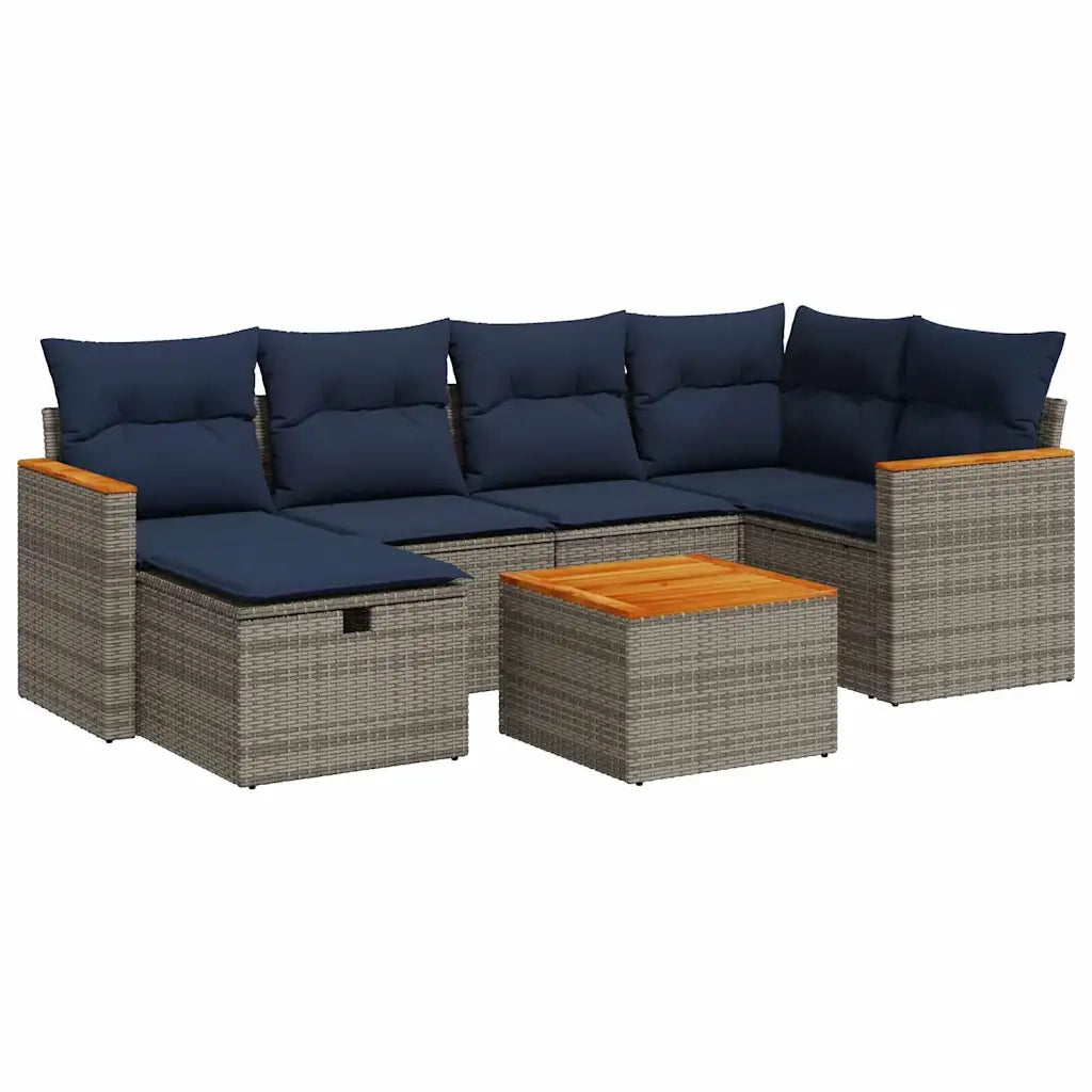 Set Divani da Giardino 7 pz con Cuscini Grigio in Polyrattan