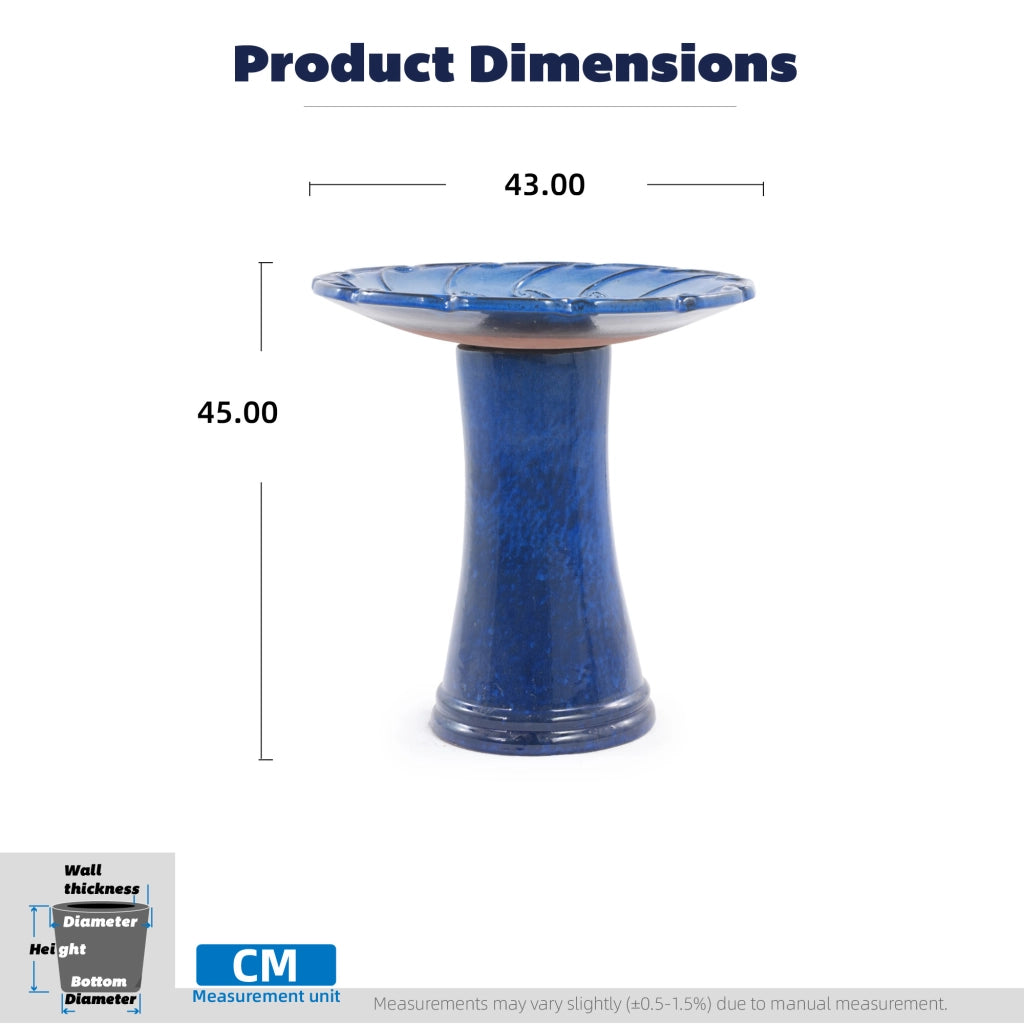 Bagno per Uccelli in Ceramica Blu Ø 43 cm H 45 cm, resistente al gelo