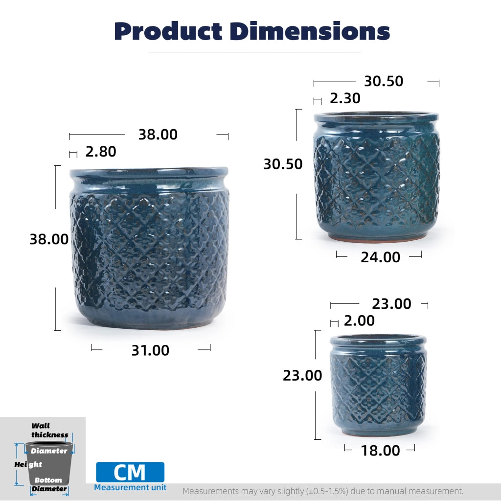 VASI Set da 3 pezzi Ø38/30,5/23 cm Ceramica Blu navy