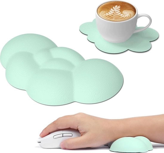 Matrice Ergonomica per Mouse con Supporto per Polso in Gomma di Memoria con Fori di Massaggio e Regolazione di Altezza (Verde Chlorotico)