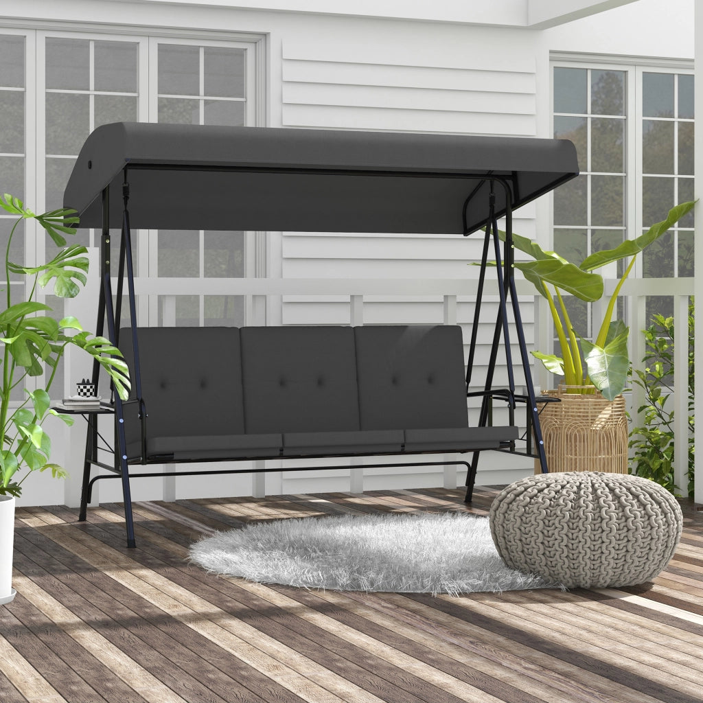 Amaca da giardino 3 posti con cuscini e tavolini ¨C zephmum ¨C grigio, acciaio, poliestere