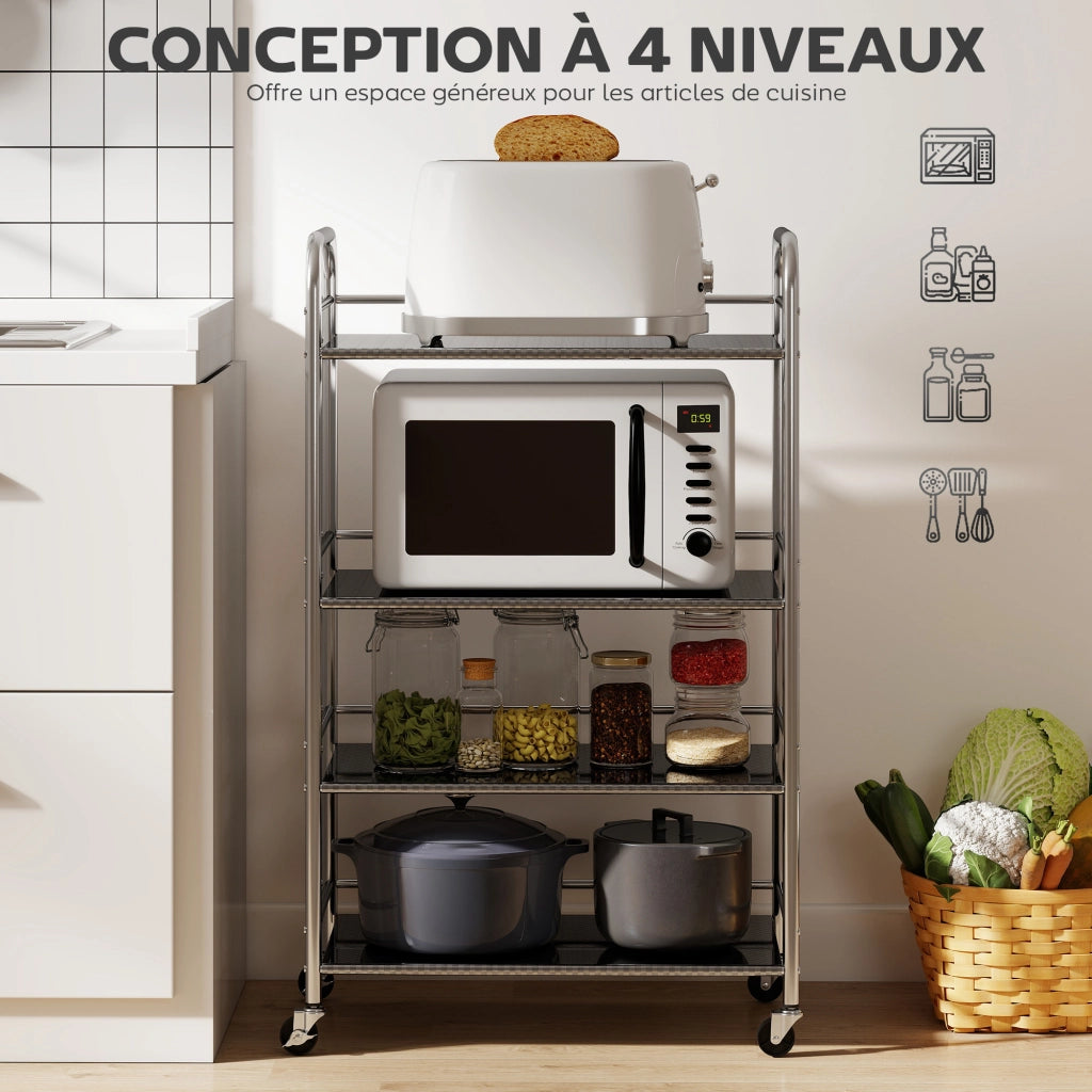 Tavolino da cucina a 4 livelli in acciaio inox ¨C zephmum ¨C argento 60x35x100 cm
