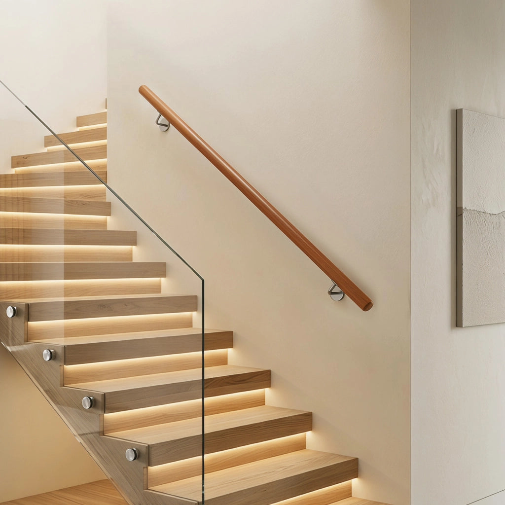 Corrimano per scale in legno con supporto e kit di installazione, Ringhiera antiscivolo da parete per scale interne L