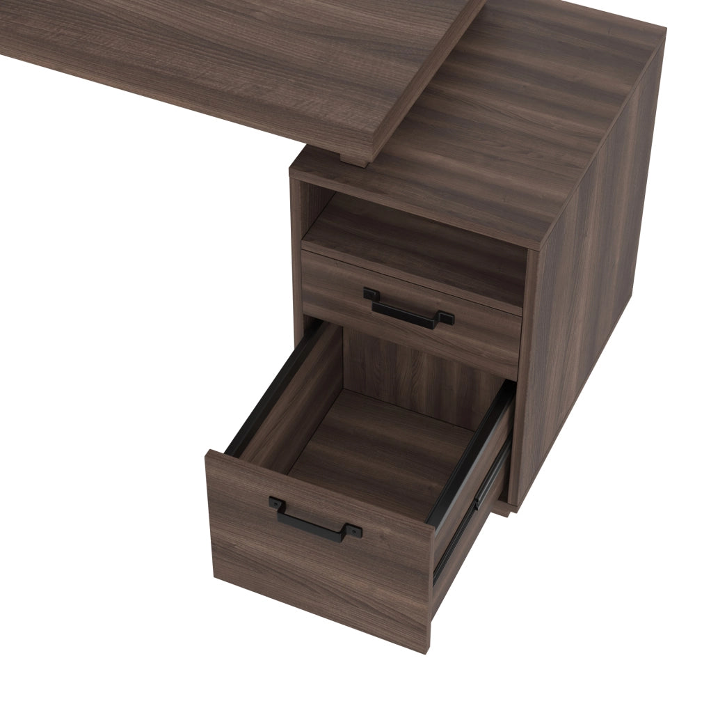 Scrivania 135x54 cm con vano aperto e cassetto silenzioso in MDF e metallo marrone