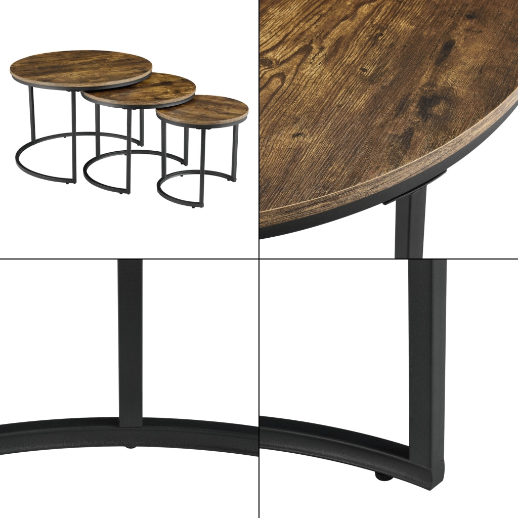 Set di 3 Tavolini Sovrapponibili Arvidsjaur con Piano Tondo in Color Legno Scuro [en.casa]