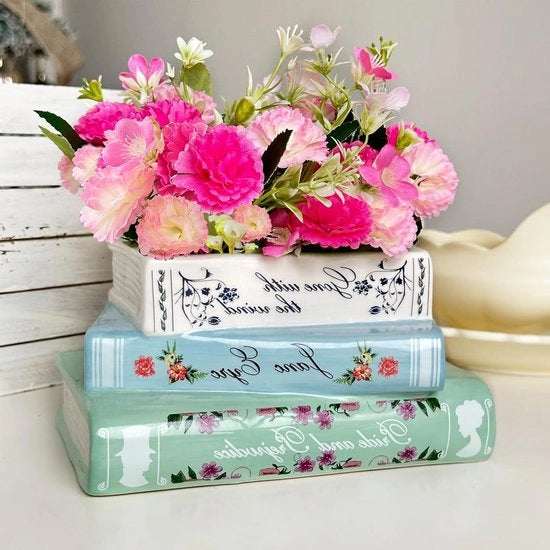 Decorativa vaso per fiori in forma di libro - vaso ceramico per piante - elegante mensola per libri per la camera da letto ufficio decorazione unica classica.