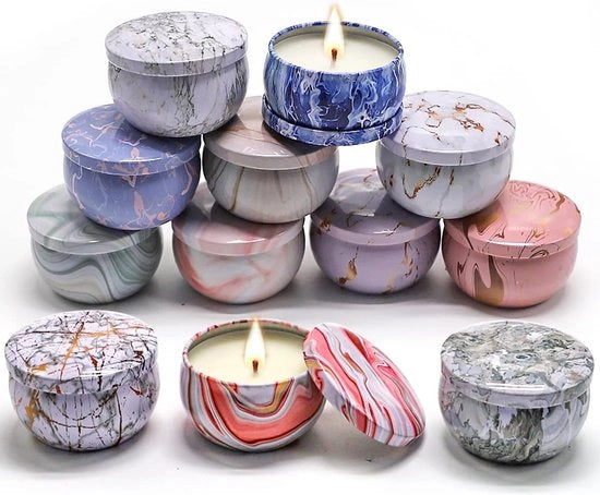 Candela naturale di soia in vetro, 12 candele in lattine, 2,5 oz x 12 pezzi