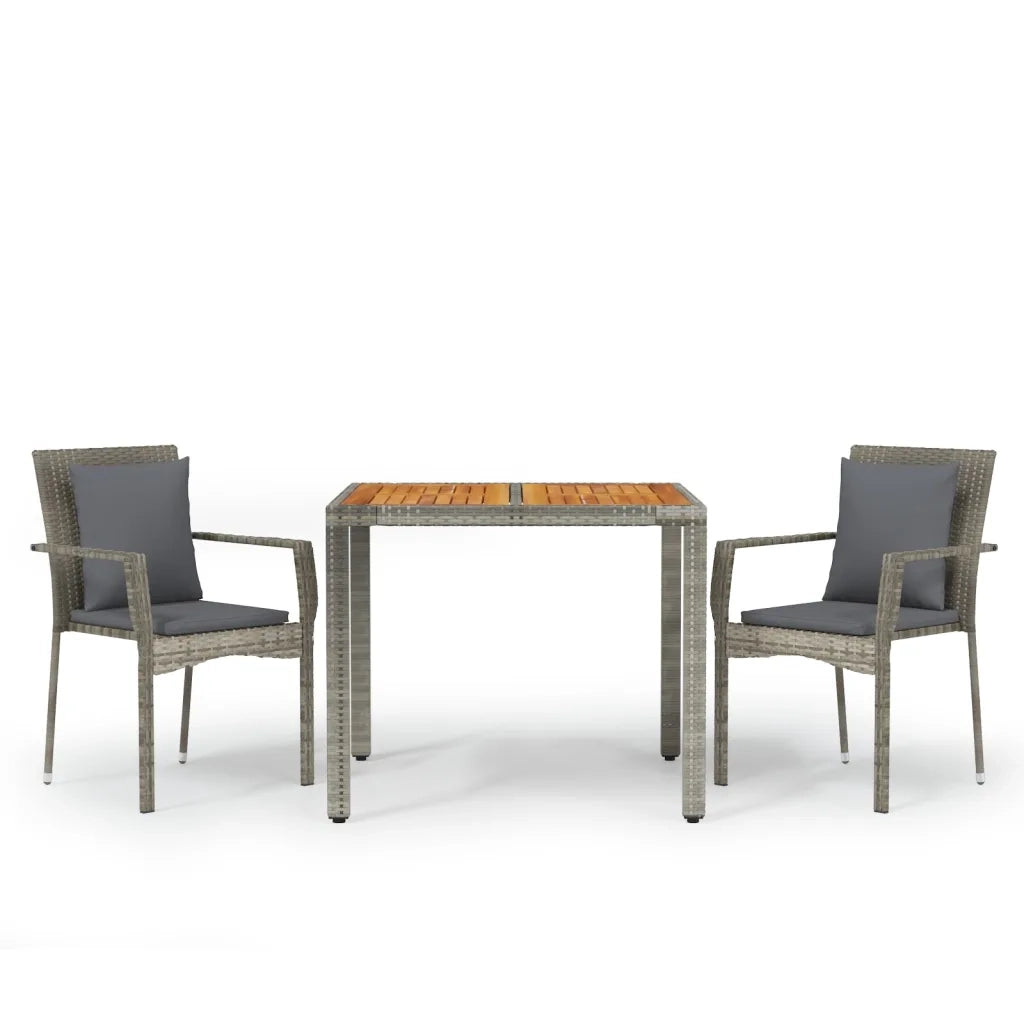 Set da Pranzo da Giardino 3 pz con Cuscini in Polyrattan Grigio 3184969