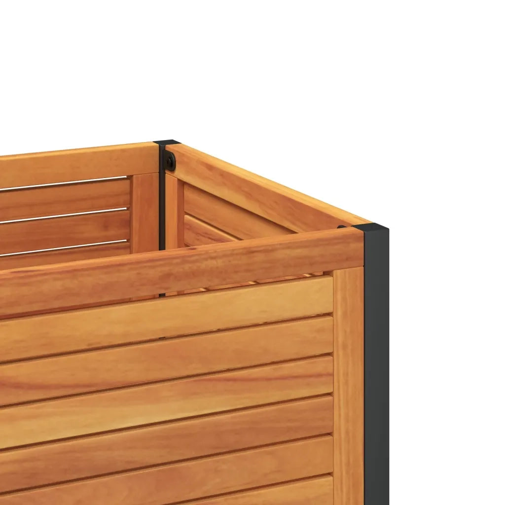 Fioriera | Cassetta per fiori | Vaso con Ripiano 45x45x80 cm in Legno Acacia e Acciaio