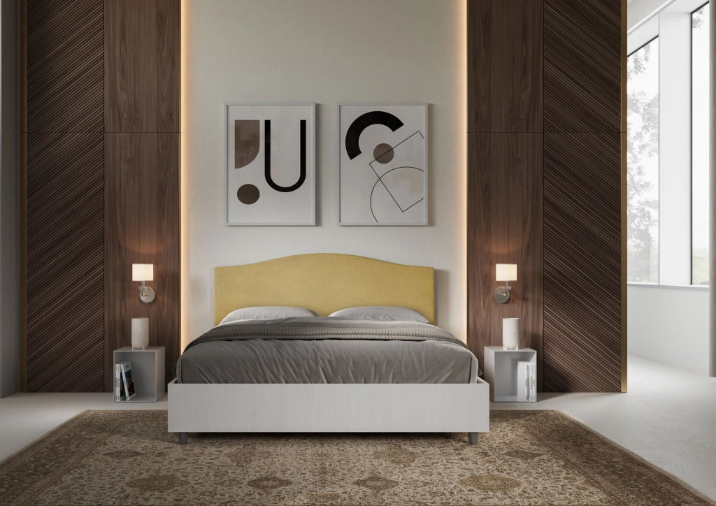 Letto matrimoniale senza rete 160x200 bianco frassino testata microfibra azzurro Grace