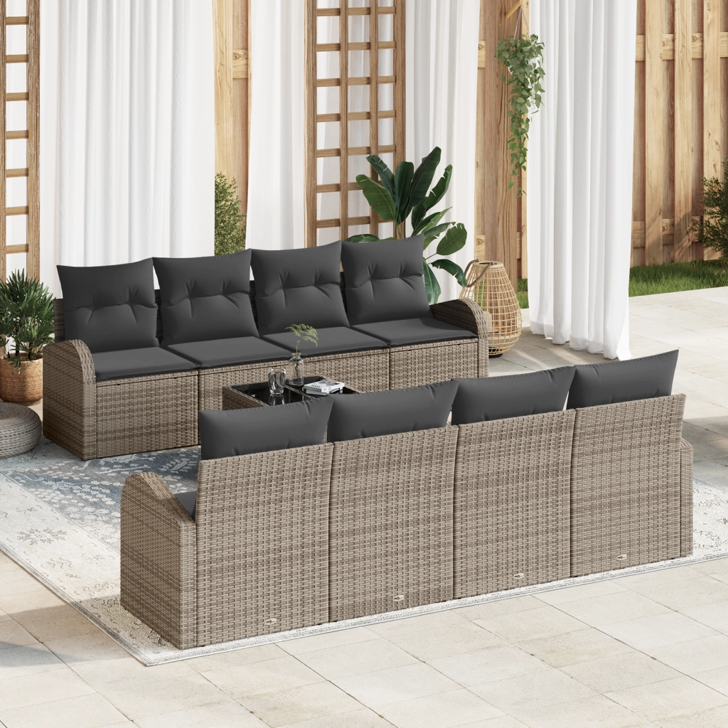 Set Divano Giardino da 9 Pezzi con Cuscini Grigio Rattan Sintetico