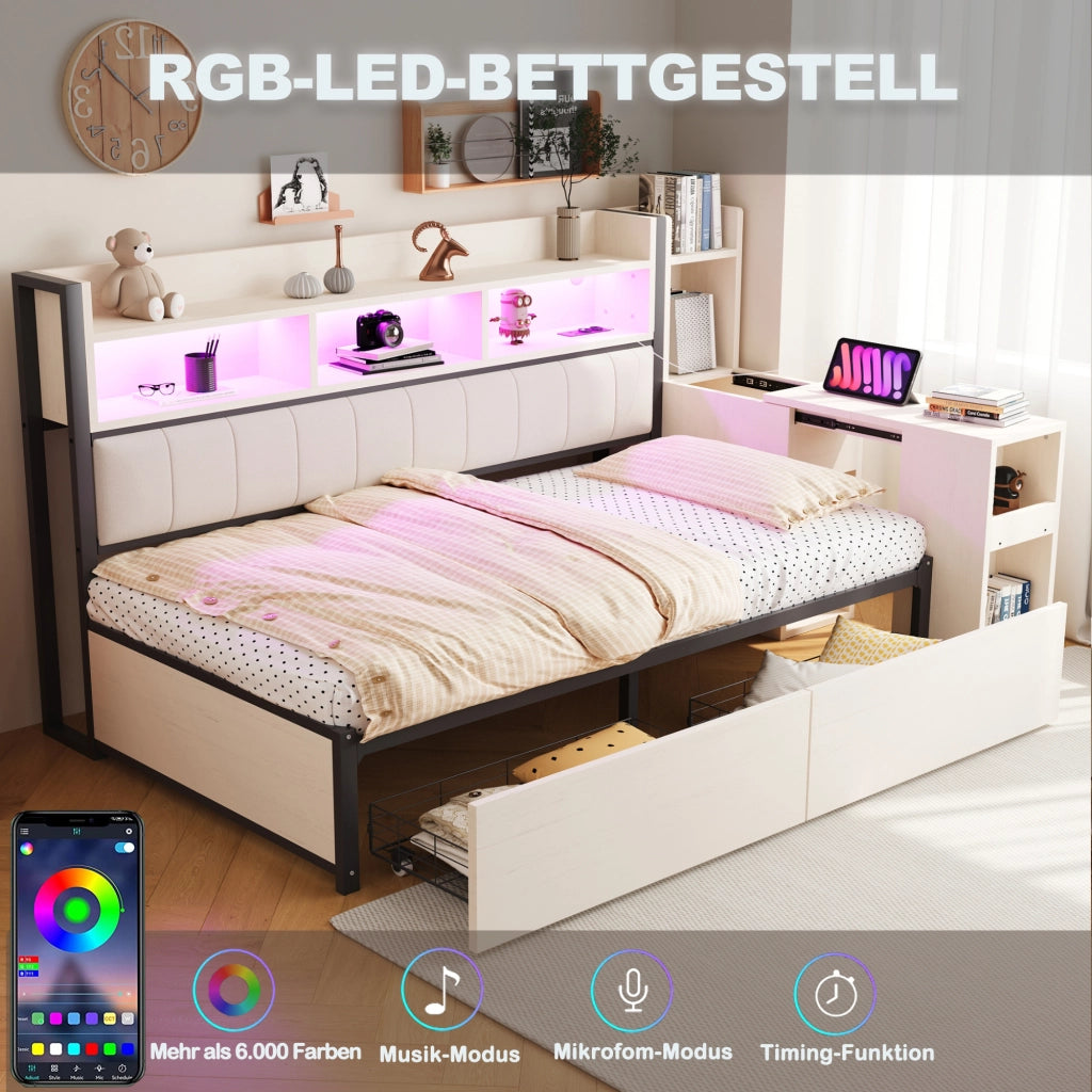 Letto sofà con scrivania estraibile metallo legno 90x200 cm