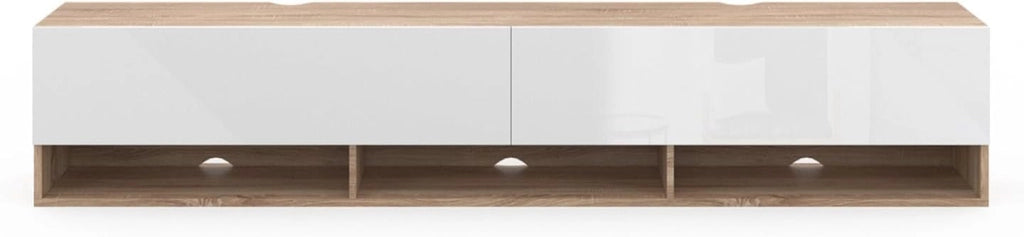 Mueble TV suspendido ELIO 2 puertas con estantes de madera y blanco 180 cm