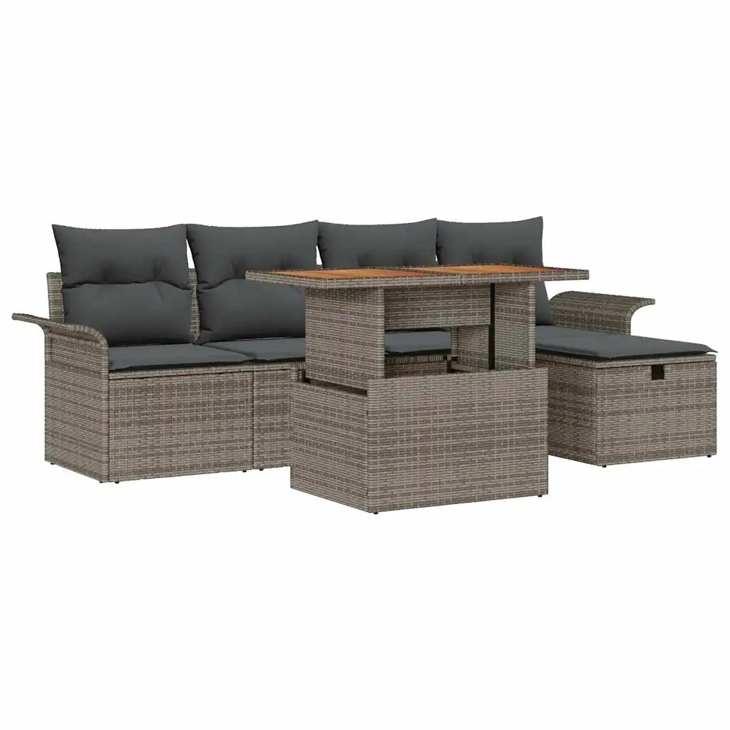 Set Divano da Giardino 6 pcs Grigio polyrattan