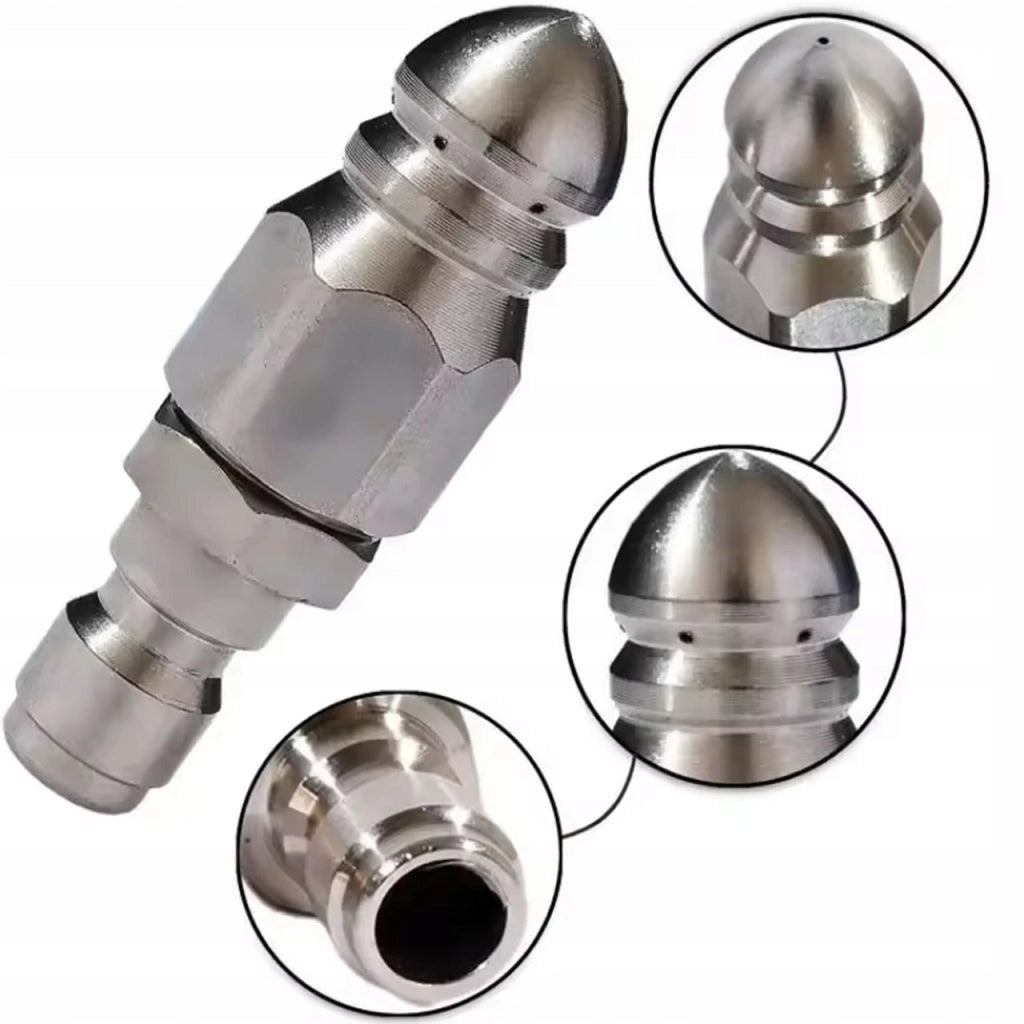 Ugello di Pulizia ClearFlow SteelJet 1/4 QuickConnect – Acciaio Inox | 1 Foro Frontale + 6 Posteriori