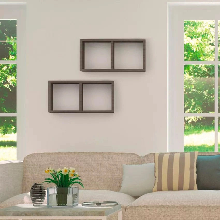 Mensola Rettangolare 2 Scomparti da Parete 70x30x23,7 cm in Fibra di Legno Morgana Maxi Nero