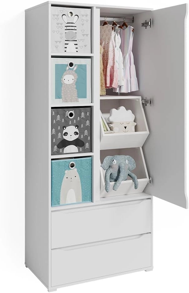 Armadio multifunzione Ruben, Bianco, 80 x 190 cm, per la conservazione di abiti e combinabile con i mobili Ruben